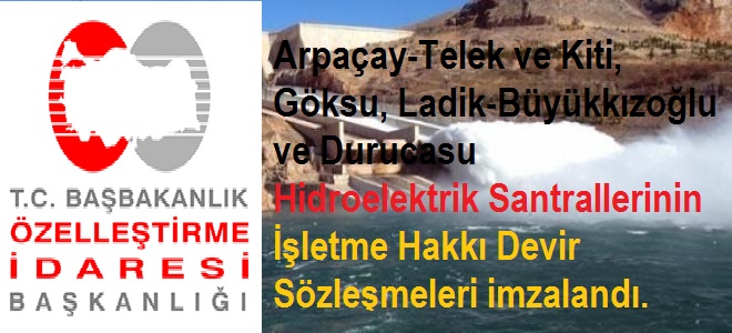 Beş Hidroelektrik Santralinin işletme Hakkı Devir Sözleşmeleri imzalandı.